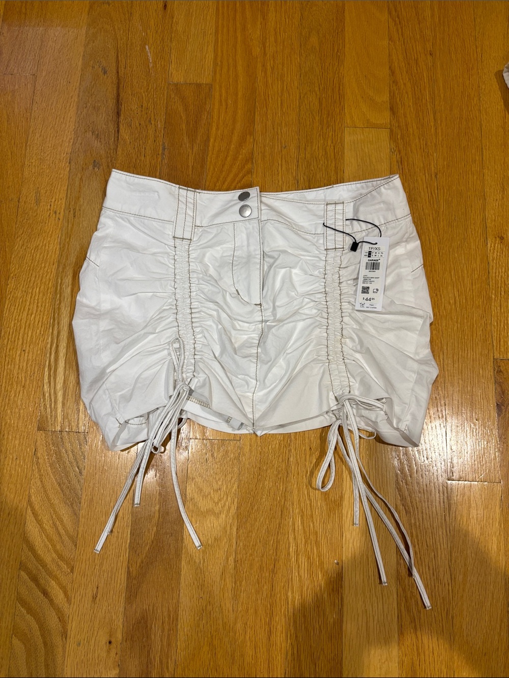 Garage White Ruched Drawstring Skort